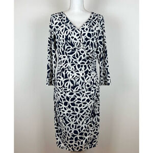 Lauren Ralph Lauren Dress Faux‎ Wrap Dress in Navy and White Floral Sz 12 Office